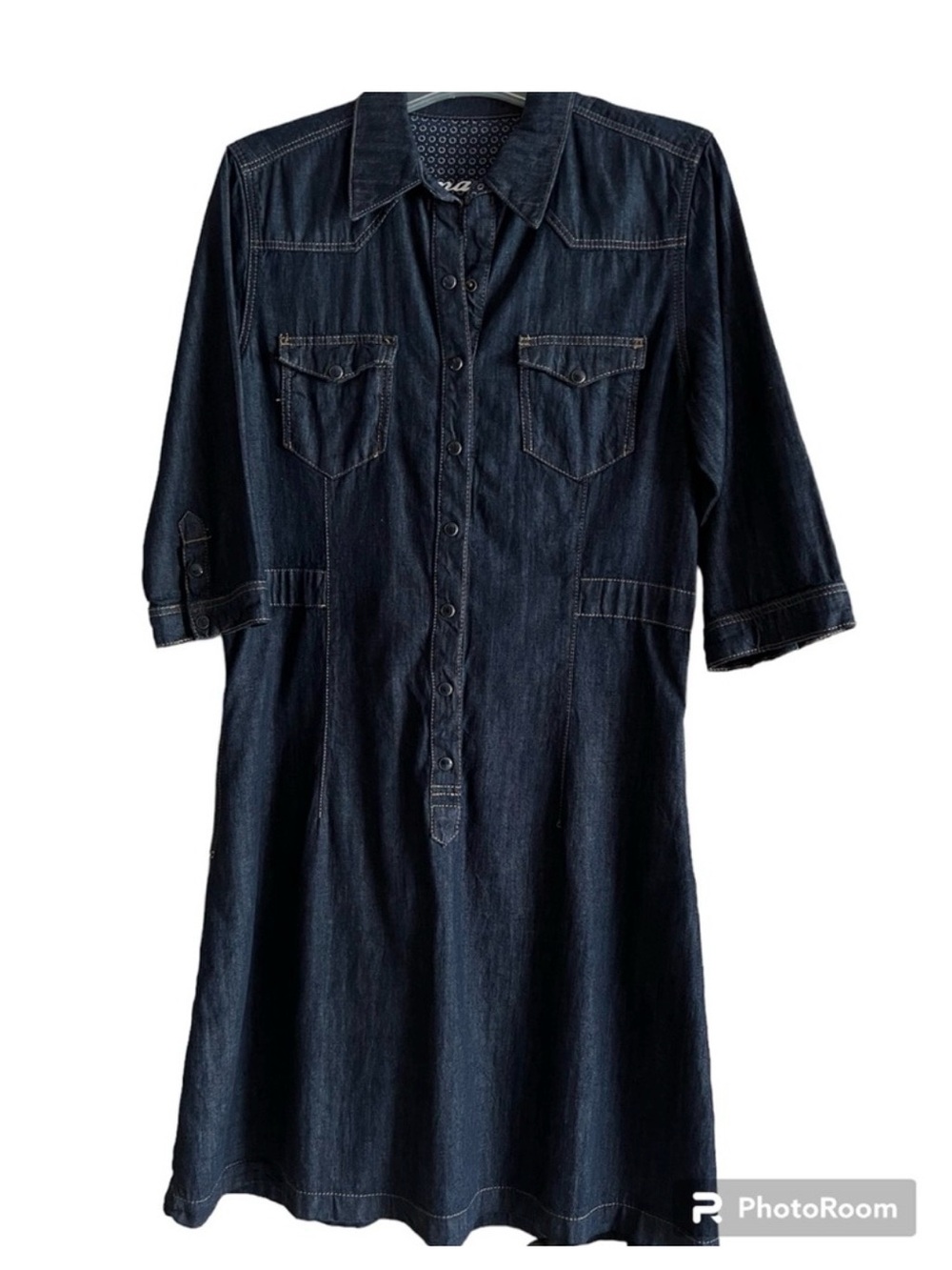 Mavi Navy Size Large Denim Knee Length 3/4 Sleeve dress
